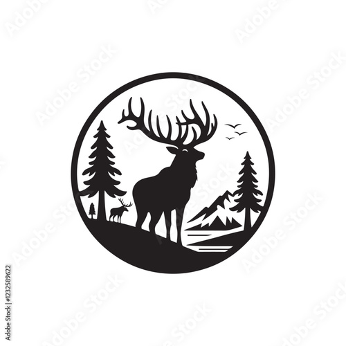 majestic elk silhouette vector logo design