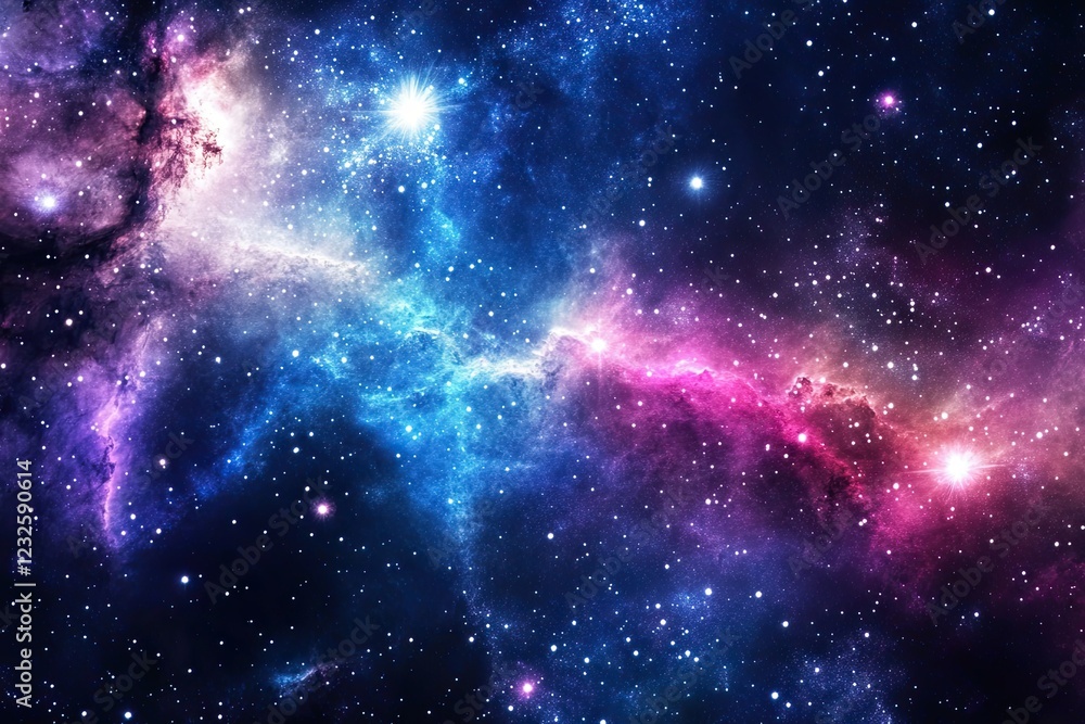 Naklejka premium Space scene with stars in the galaxy. Panorama. The universe is filled with stars, nebulae and galaxies.