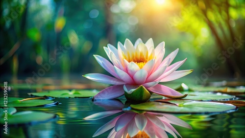 Delicate water lily with intricate petals in a serene lake environment