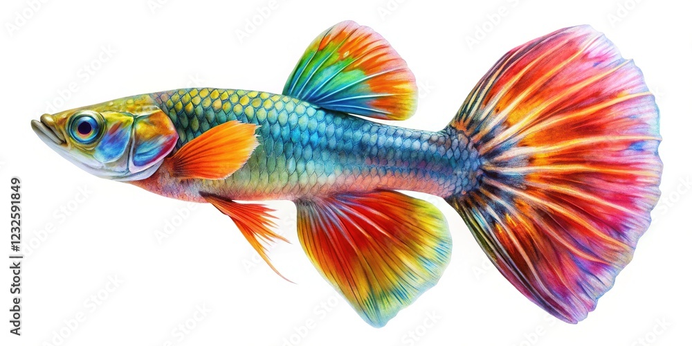 Fototapeta premium Isolated guppy fish PNG. Minimalist, abstract design. Aquatic illustration.