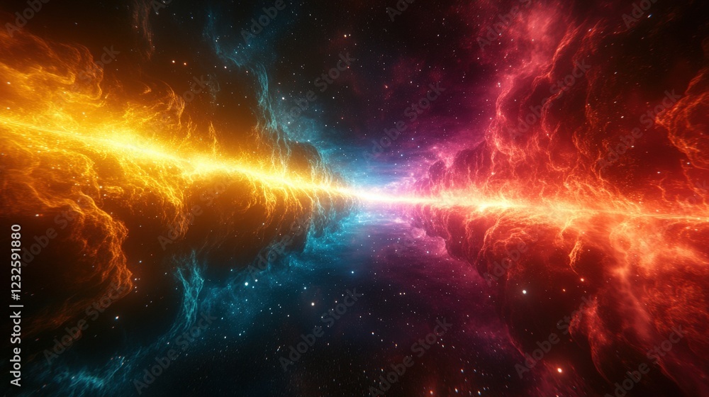 Fototapeta premium Colorful space scene featuring a vibrant nebula and shining stars against a dark background