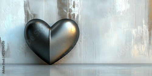 Sculpted metallic heart against a textured white wall creates an artistic atmosphere in a modern setting