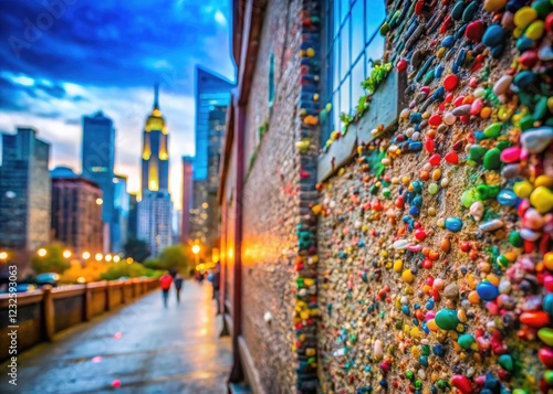 Seattle's Gum Wall: a colorful double exposure showcasing urban texture and the quirky art of chewed gum.