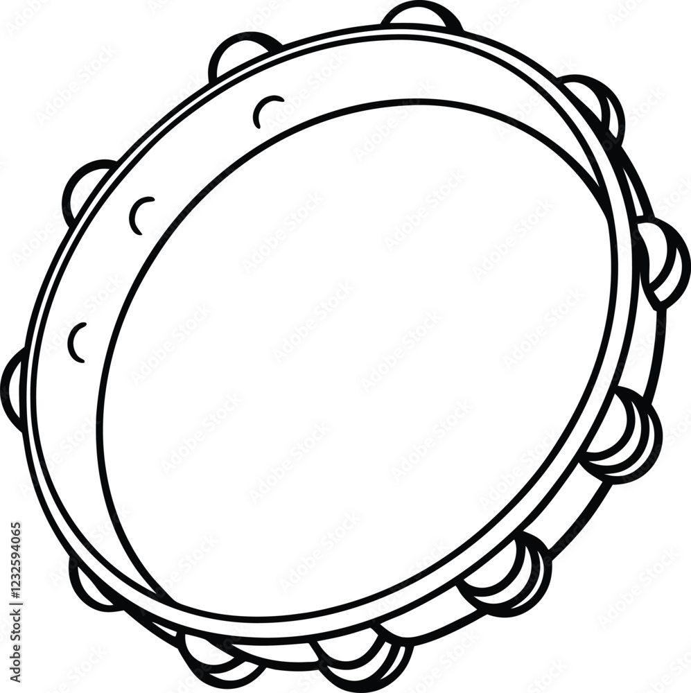 Coloring page Tambourine line art illustration Coloring page Tambourine line art illustration
