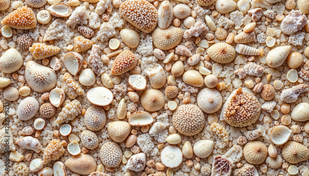 Nuanced Seashell and Coral Arrangement with Soft Coastal Textures Nuanced Seashell and Coral Arrangement with Soft Coastal Textures
