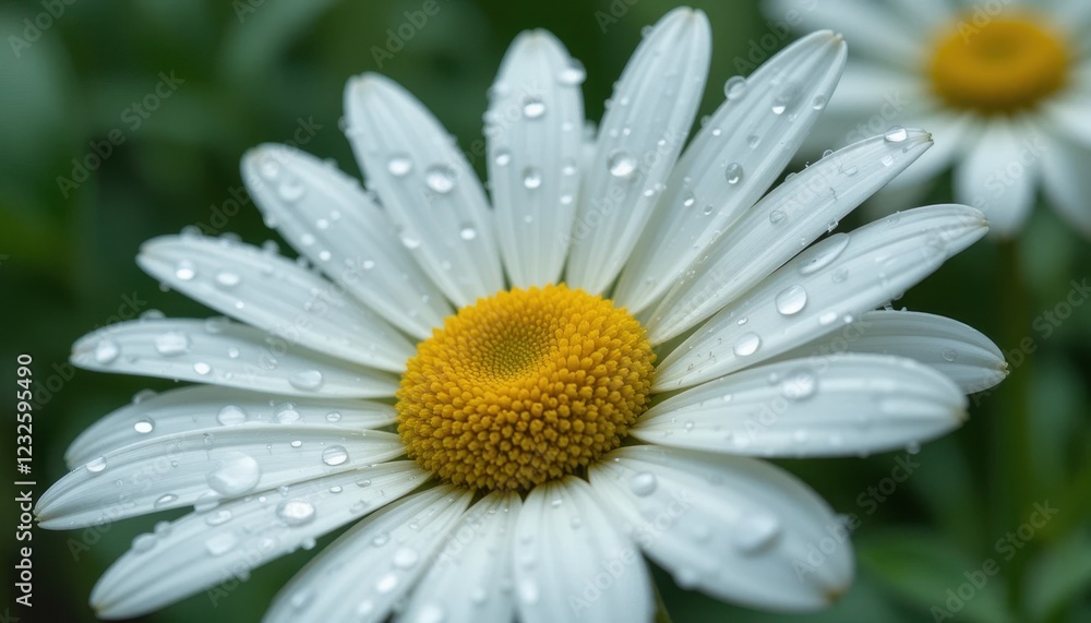 Fresh raindrops on the delicate petals of a daisy Fresh raindrops on the delicate petals of a daisy