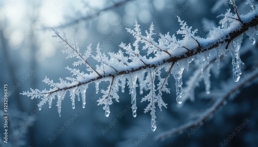 Ice crystals forming delicate patterns on a tree branch Ice crystals forming delicate patterns on a tree branch