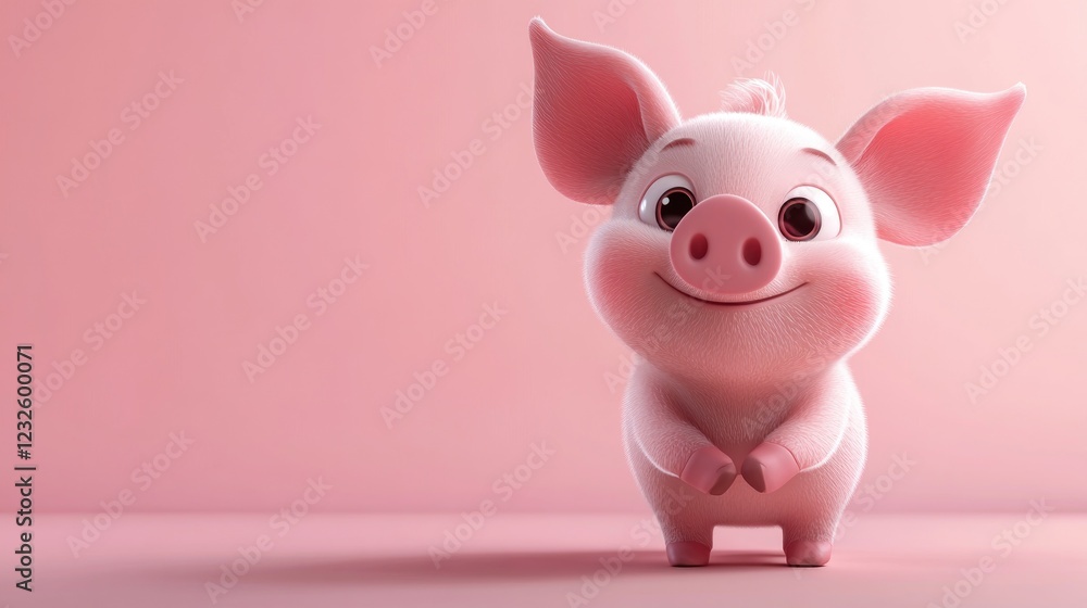 Cute piglet, pink background, happy expression, children's book illustration Cute piglet, pink background, happy expression, children's book illustration