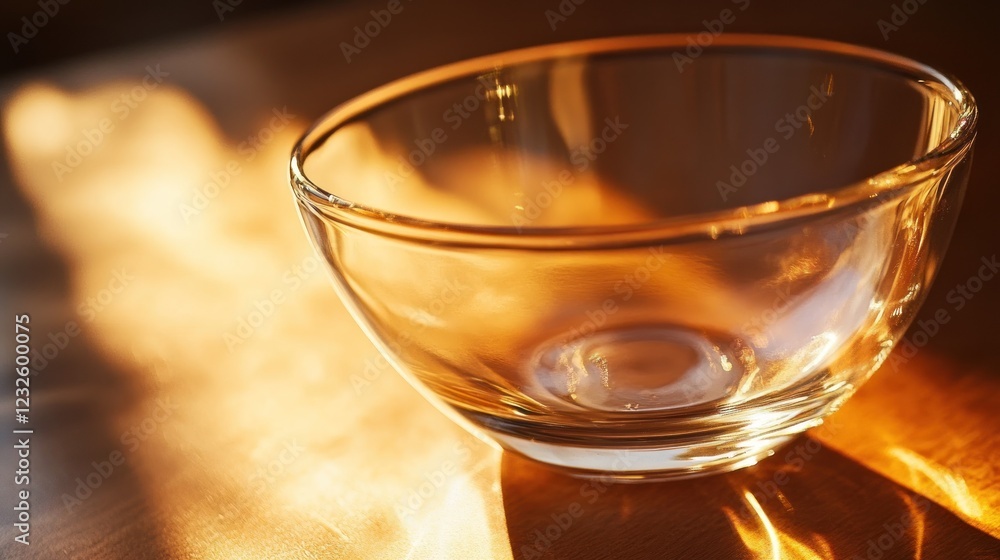 Empty glass bowl sunlight kitchen table food Empty glass bowl sunlight kitchen table food