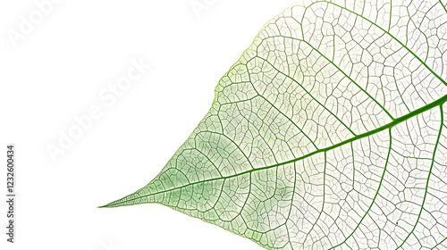 A single green leaf with detailed veins, isolated on a white background photo