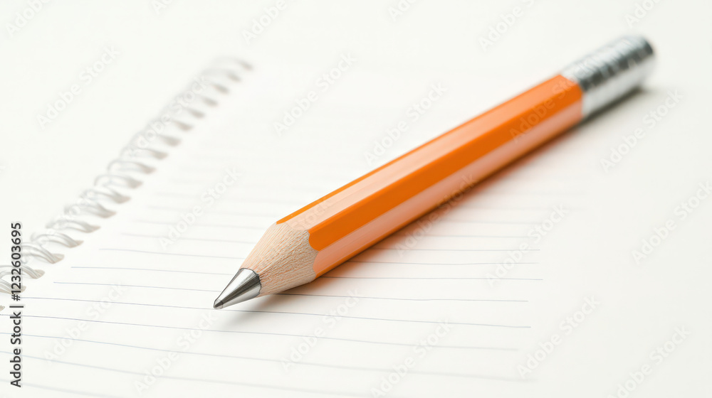 A clean white notepad with a sharpened pencil lying across it A clean white notepad with a sharpened pencil lying across it