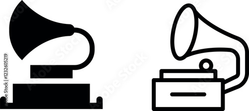 Vintage Gramophone Vector Icon Set – Classic Music Designs