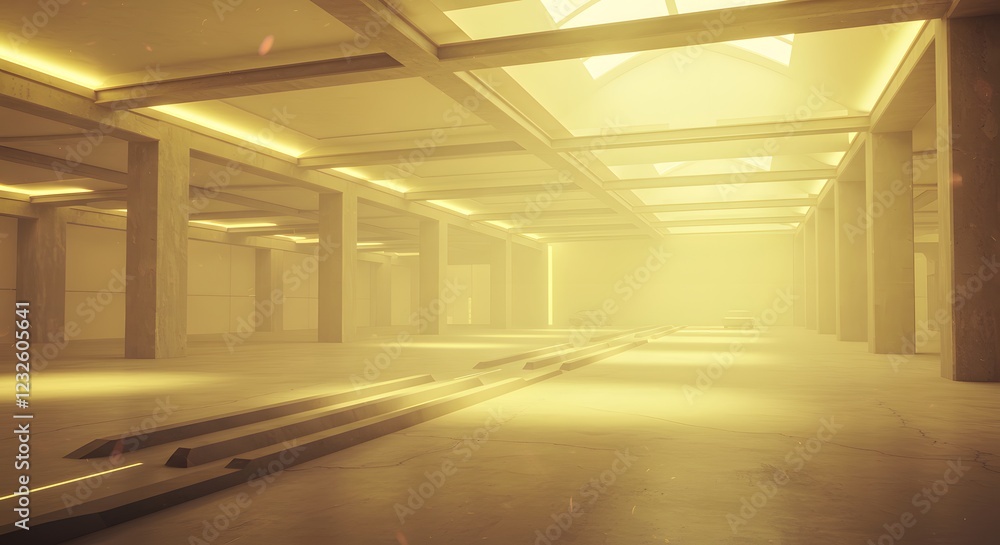 Fototapeta premium Golden Yellow Minimalist Architecture Interior Design Render
