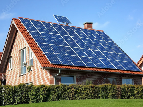 Professional installation of solar panels, showcasing the process of setting up renewable energy systems for clean and sustainable power. These images highlight modern solar technology, eco-friendly photo