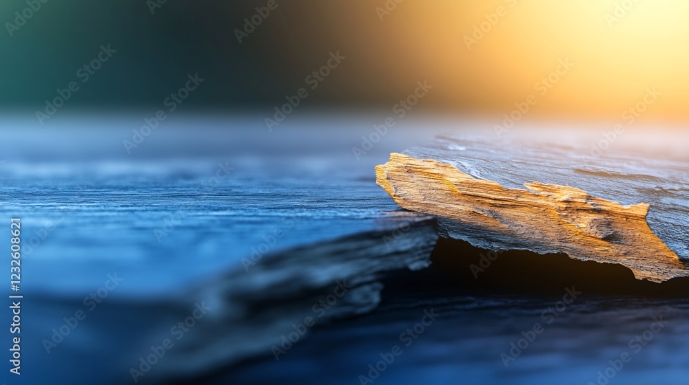 Obraz premium Warm light illuminates cracked blue slate stones subtly arranged. AI Generated