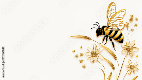 Bee hovers above delicate flower while providing essential pollination in a natural environment, showcasing the importance of biodiversity in harmonious ecosystems