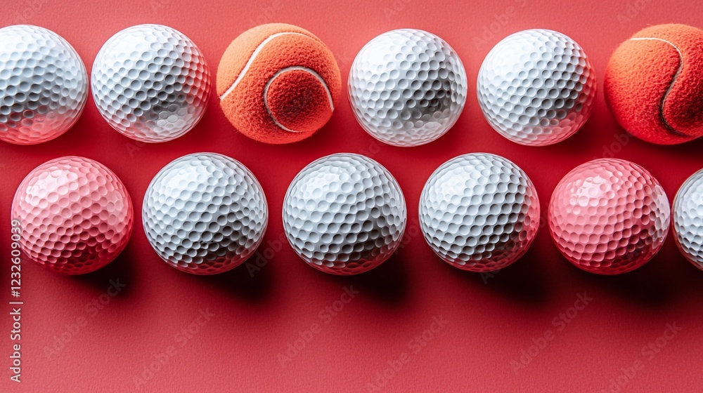 Arrangement of various textured balls on a vibrant background, showcasing sports diversity Arrangement of various textured balls on a vibrant background, showcasing sports diversity