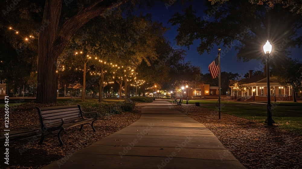 Obraz premium Night Scene of a Peaceful Park Pathway