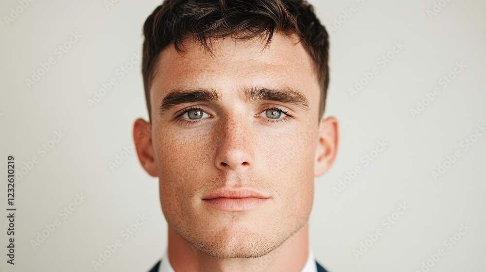 Fototapeta premium Minimalist short hairstyles for men studio setting portrait photography neutral background close-up modern style