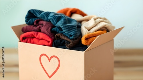 clothing donation with a heart on the box