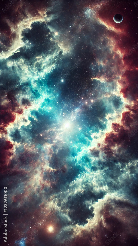 Fototapeta premium Cosmic Nebula with Glowing Stars and Deep Space Aesthetics