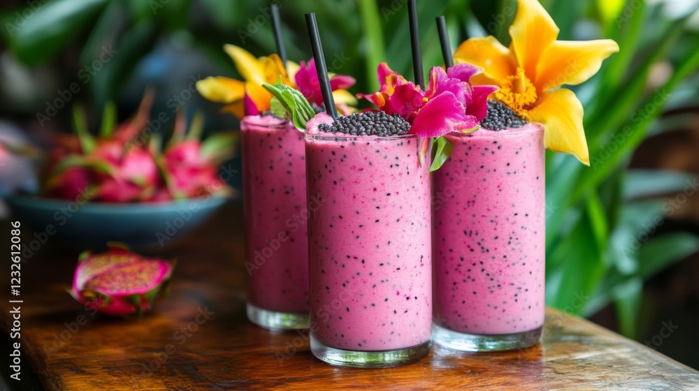 Refreshing Dragon Fruit Smoothie with Tropical Garnish Refreshing Dragon Fruit Smoothie with Tropical Garnish