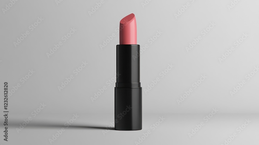 Elegant Lipstick Mockup: A Single Tube of Rosy-Pink Lipstick on a Neutral Background Elegant Lipstick Mockup: A Single Tube of Rosy-Pink Lipstick on a Neutral Background