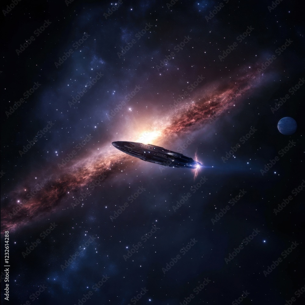 Cosmic Exploration of a Futuristic Spaceship in a Nebula Background Cosmic Exploration of a Futuristic Spaceship in a Nebula Background