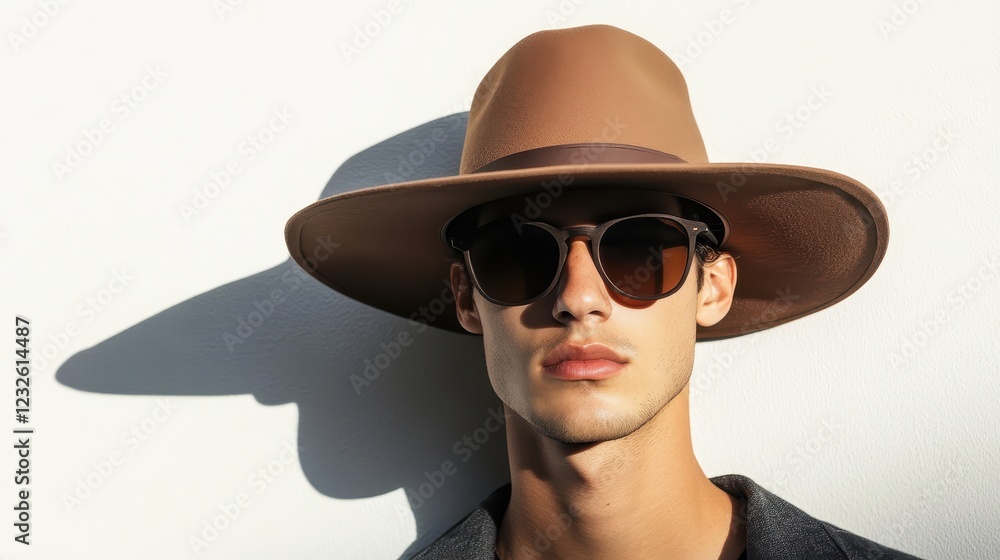 Stylish Young Man with Hat and Sunglasses Stylish Young Man with Hat and Sunglasses