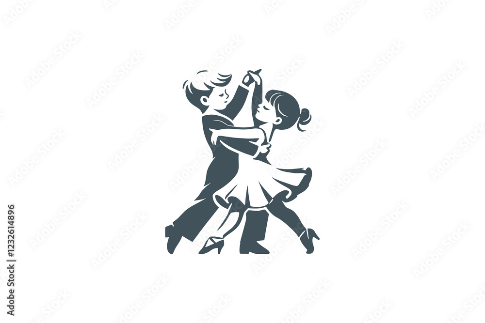 Minimalist logo of a cute dance couple for children's ballroom dance Minimalist logo of a cute dance couple for children's ballroom dance