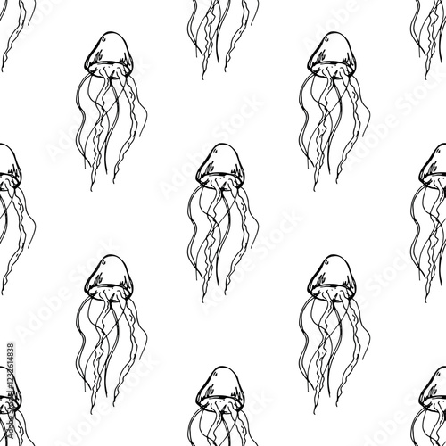 Seamless pattern with jellyfish doodle for decorative print, wrapping paper, greeting cards, wallpaper and fabric