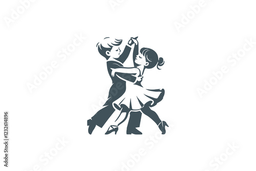 Minimalist logo of a cute dance couple for children's ballroom dance