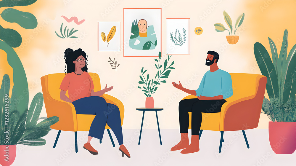 Fototapeta premium interview scene where the host and guest share a conversation with expressive gestures 