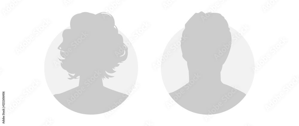 Vector flat illustration in grayscale. Icons of man and woman. Avatar, user profile, person icon, profile picture. Suitable for social media profiles, icons, screensavers and as a template. Vector flat illustration in grayscale. Icons of man and woman. Avatar, user profile, person icon, profile picture. Suitable for social media profiles, icons, screensavers and as a template.