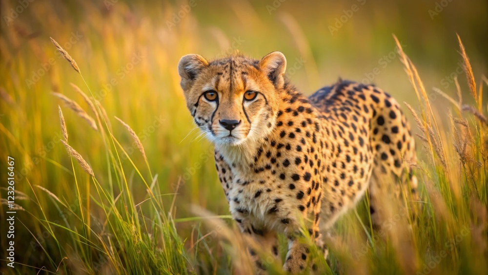 Majestic Cheetah Strolling Through Tall Grass at Sunset Majestic Cheetah Strolling Through Tall Grass at Sunset