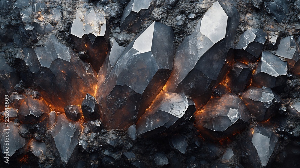 Fiery Glow Illuminates Dark Crystals. AI Generated