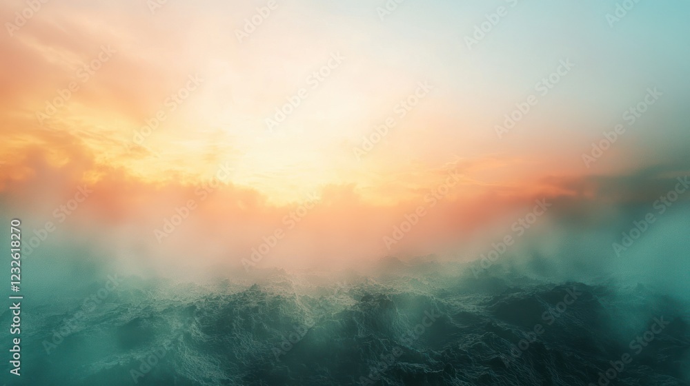 Naklejka premium Delicate wisps of smoke floating above a glowing landscape, creating a dreamy, ethereal atmosphere.