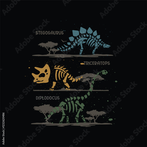 Dinosaur fossil vector illustration with creative slogan words, vintage design