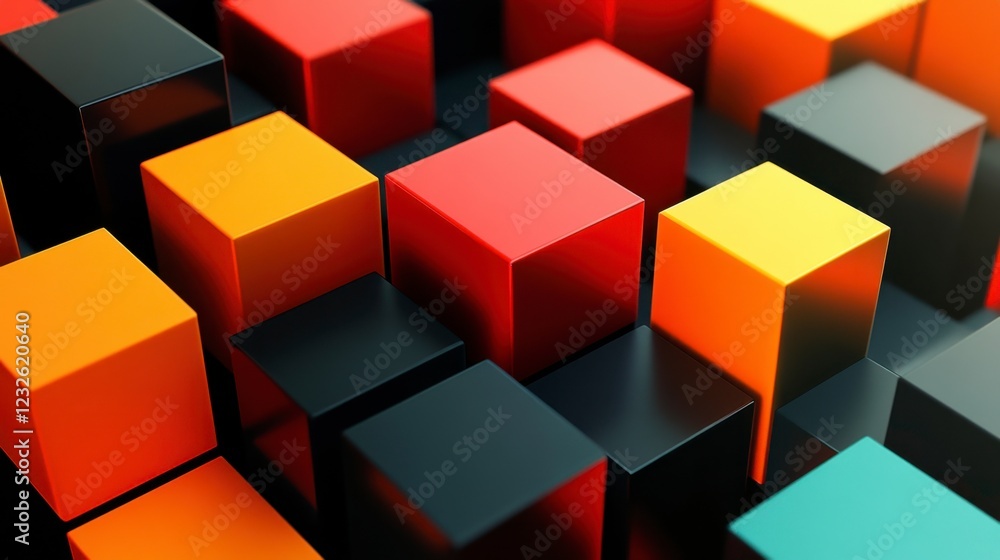 Obraz premium Hard-edge abstract with sharply defined blocks of high-contrast complementary colors