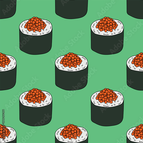 Seamless pattern with sushi roll for decorative print, wrapping paper, menu, wallpaper and fabric