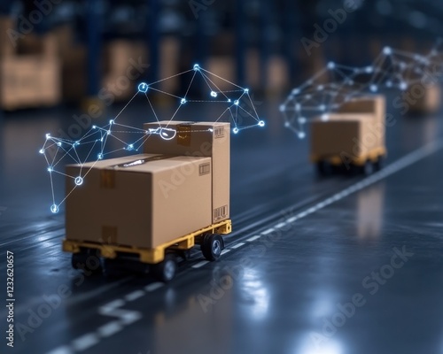 Connected Logistics Concept with Cartons on Warehouse Floor