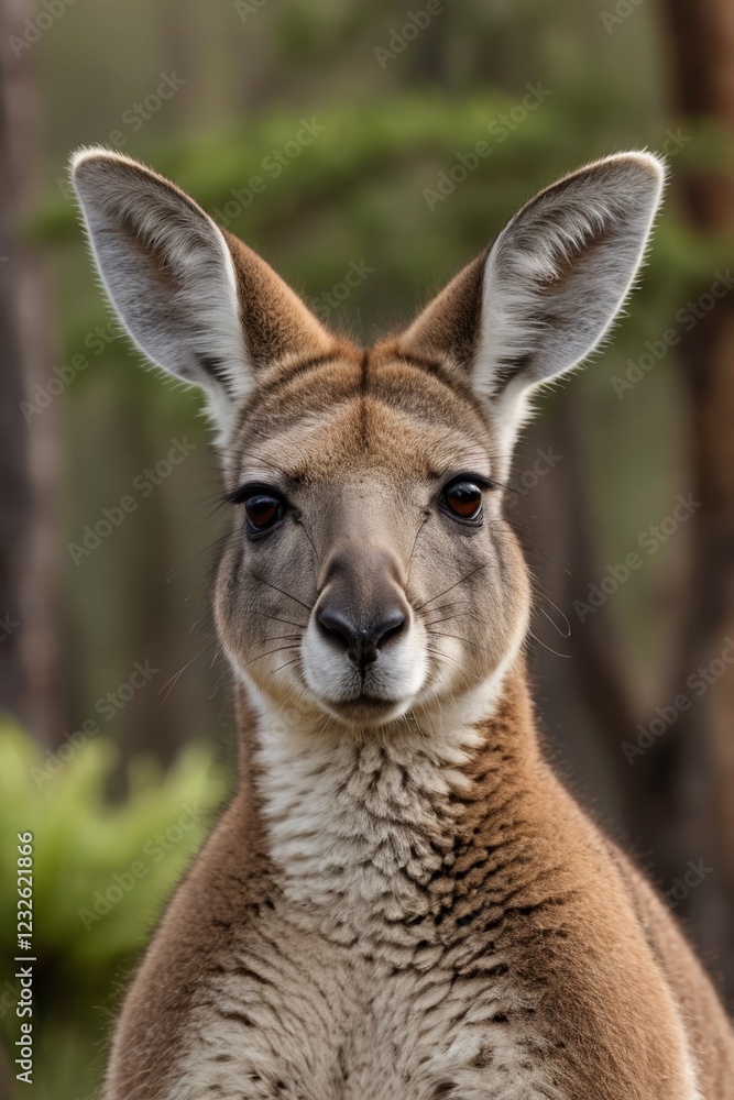 there is a kangaroo that is standing in the woods looking at the camera there is a kangaroo that is standing in the woods looking at the camera