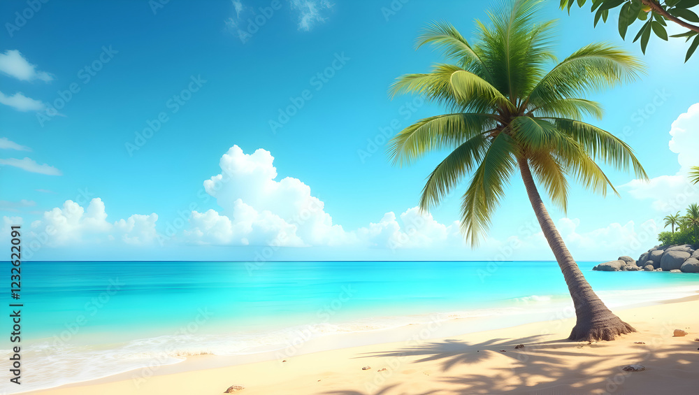 Obraz premium beach in blue with palm trees