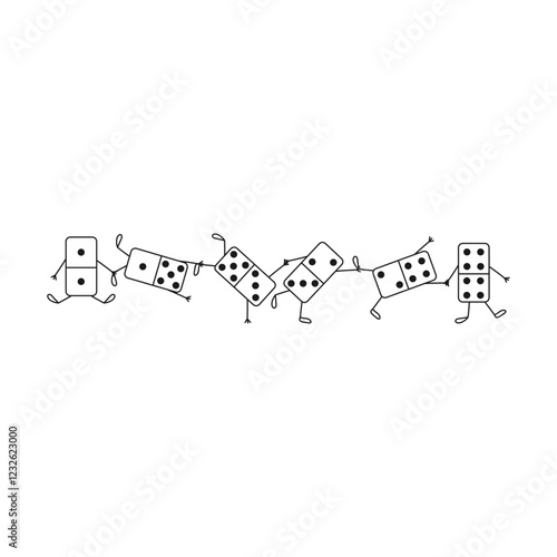 Fun and playful domino. The minimalistic vector illustration. Teamwork, cause and effect, chain reactions, risk, failure, games concept.
