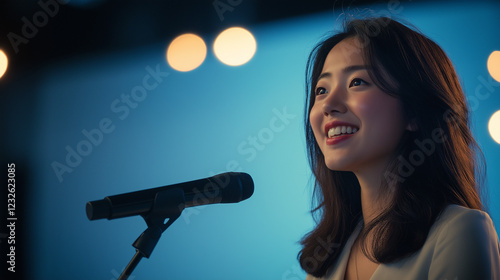 スピーチする日本人の女性