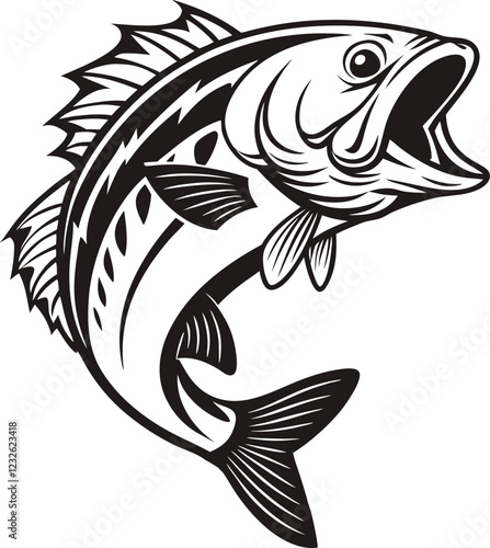 Fish silhouette vector art icon isolated on white, vector illustration