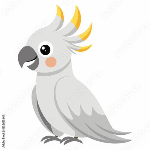 Cute cartoon  parrot cockatoo isolated on white background. Suitable for educational poster, logo, children's books and  encyclopedias. Children's picture. Vector illustration.