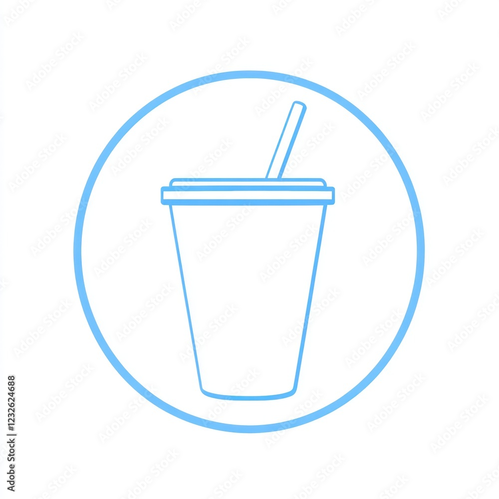 Simple outline of a disposable paper cup with a straw, graphic design Simple outline of a disposable paper cup with a straw, graphic design