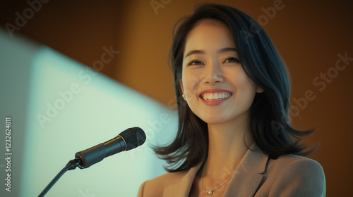 スピーチする日本人の女性