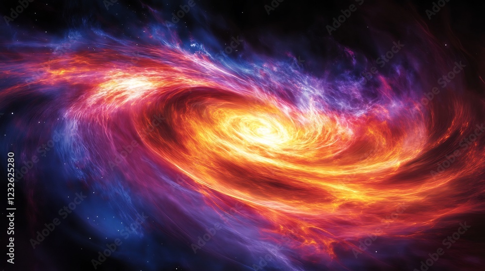Fiery cosmic swirl glows intensely vibrant orange blue hues. AI Generated Fiery cosmic swirl glows intensely vibrant orange blue hues. AI Generated